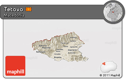 Shaded Relief Panoramic Map of Tetovo, cropped outside