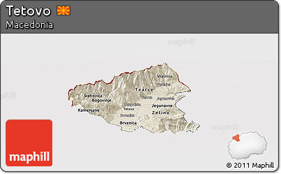 Shaded Relief Panoramic Map of Tetovo, cropped outside