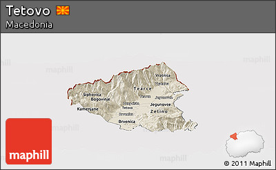Shaded Relief Panoramic Map of Tetovo, cropped outside