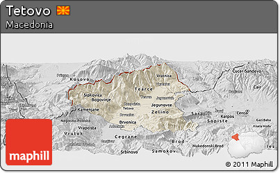 Shaded Relief Panoramic Map of Tetovo, desaturated