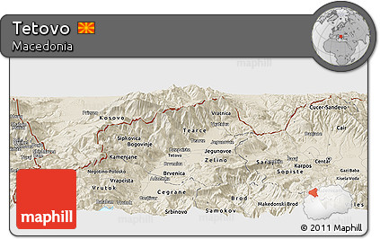 Shaded Relief Panoramic Map of Tetovo
