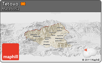 Shaded Relief Panoramic Map of Tetovo, lighten, desaturated
