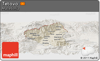 Shaded Relief Panoramic Map of Tetovo, lighten