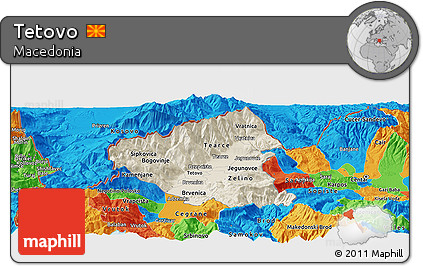 Shaded Relief Panoramic Map of Tetovo, political outside