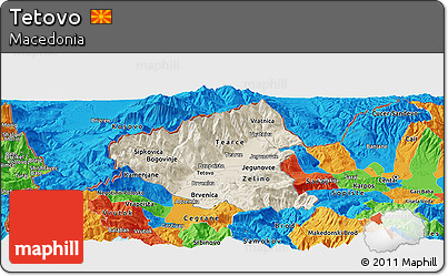 Shaded Relief Panoramic Map of Tetovo, political outside