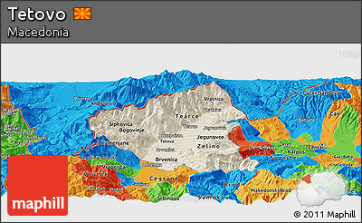 Shaded Relief Panoramic Map of Tetovo, political outside