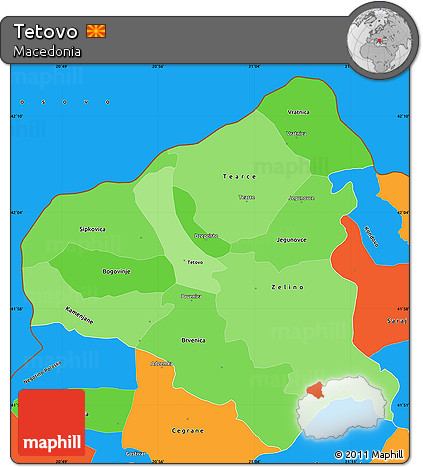 Political Shades Simple Map of Tetovo, political outside
