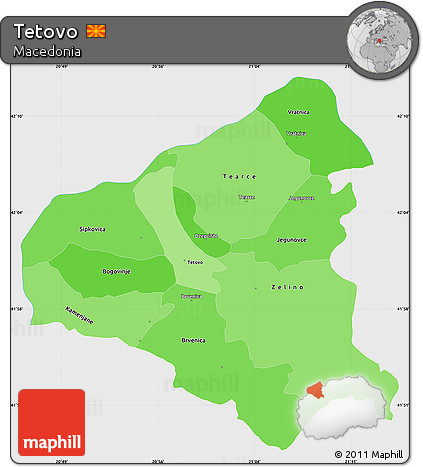 Political Shades Simple Map of Tetovo, single color outside