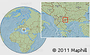 Savanna Style Location Map of Valandovo, hill shading