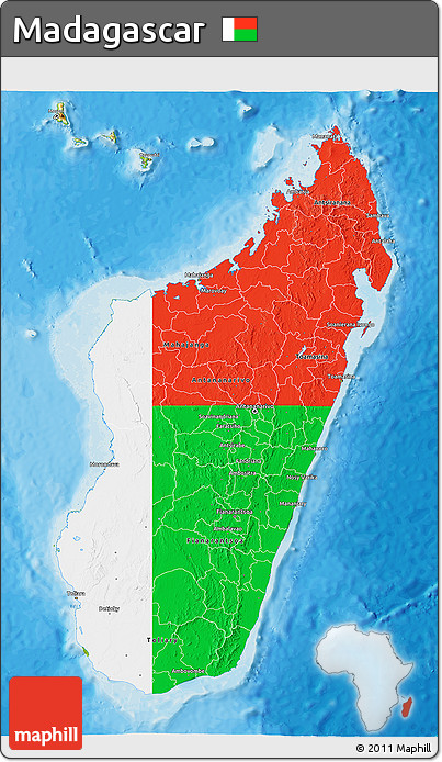 Flag 3D Map of Madagascar, physical outside, bathymetry sea