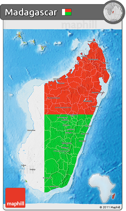 Flag 3D Map of Madagascar, physical outside