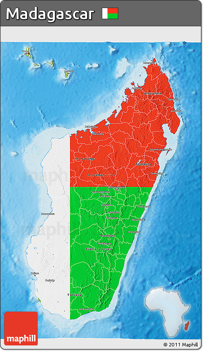 Flag 3D Map of Madagascar, physical outside