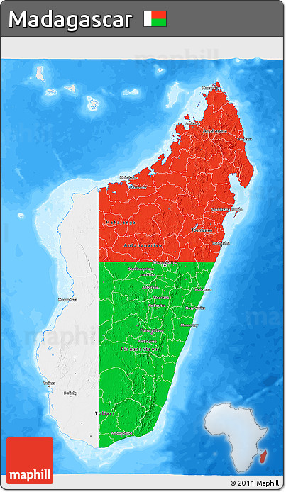 Flag 3D Map of Madagascar, single color outside, bathymetry sea
