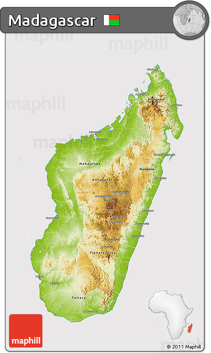 Physical 3D Map of Madagascar, cropped outside