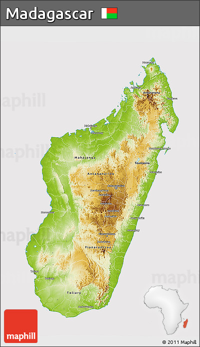 Physical 3D Map of Madagascar, cropped outside