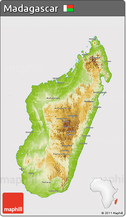 Physical 3D Map of Madagascar, cropped outside