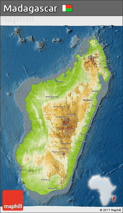 Physical 3D Map of Madagascar, darken