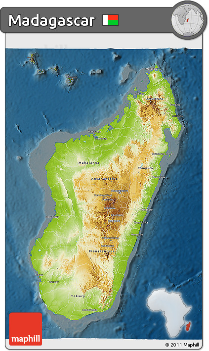 Physical 3D Map of Madagascar, darken