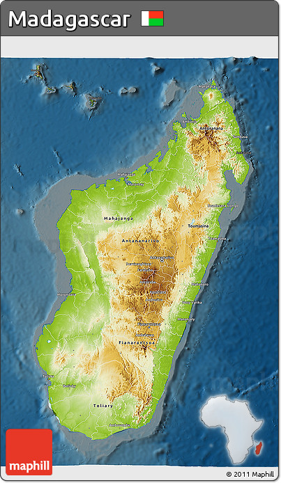 Physical 3D Map of Madagascar, darken