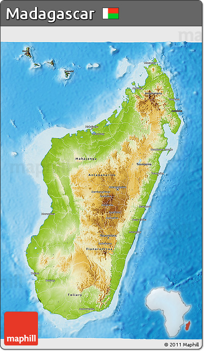 Physical 3D Map of Madagascar, darken, land only
