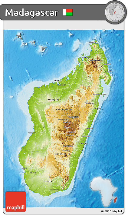 Physical 3D Map of Madagascar, desaturated, land only