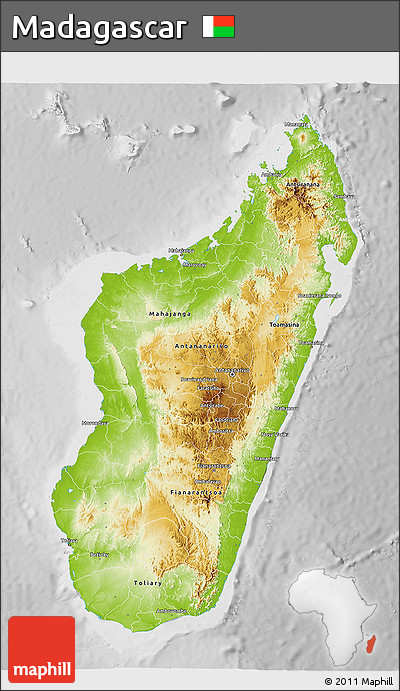 Physical 3D Map of Madagascar, lighten, desaturated