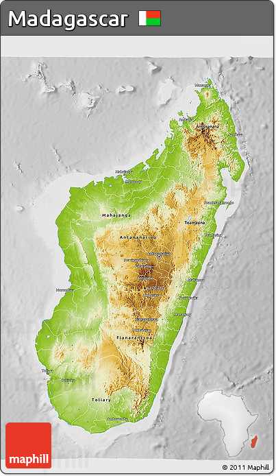 Physical 3D Map of Madagascar, lighten, desaturated