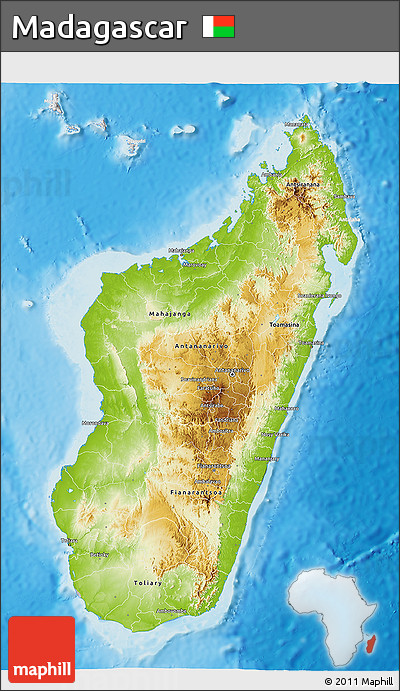 Physical 3D Map of Madagascar, lighten, desaturated, land only
