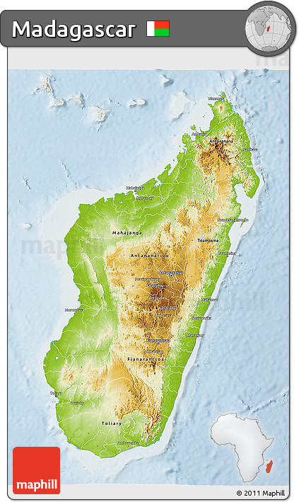 Physical 3D Map of Madagascar, lighten