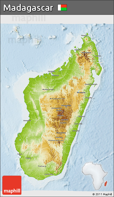 Physical 3D Map of Madagascar, lighten