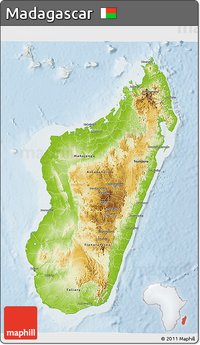 Physical 3D Map of Madagascar, lighten