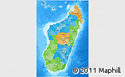 Political 3D Map of Madagascar, darken, semi-desaturated, land only