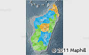 Political 3D Map of Madagascar, darken, semi-desaturated