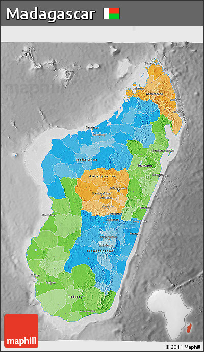 Political 3D Map of Madagascar, desaturated