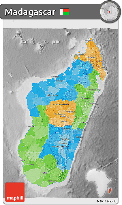 Political 3D Map of Madagascar, desaturated