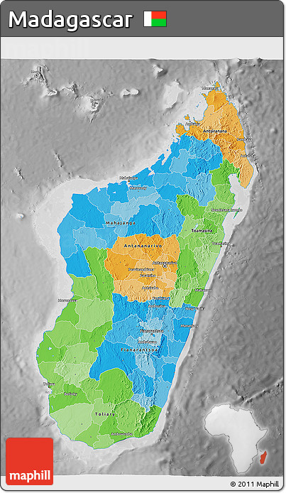 Political 3D Map of Madagascar, desaturated