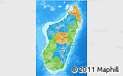 Political 3D Map of Madagascar, desaturated, land only