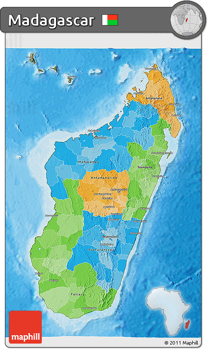 Political 3D Map of Madagascar, satellite outside, bathymetry sea
