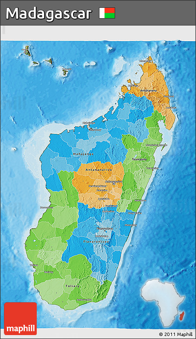 Political 3D Map of Madagascar, satellite outside, bathymetry sea