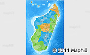 Political 3D Map of Madagascar, semi-desaturated, land only