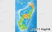 Political 3D Map of Madagascar, shaded relief outside, bathymetry sea