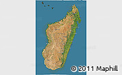 Satellite 3D Map of Madagascar, darken, land only