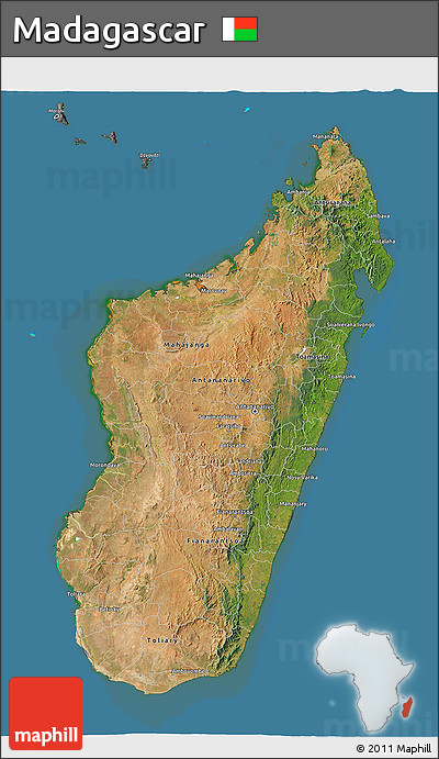 Satellite 3D Map of Madagascar, desaturated, land only