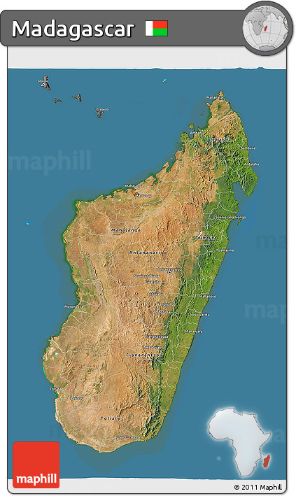 Satellite 3D Map of Madagascar, desaturated, land only