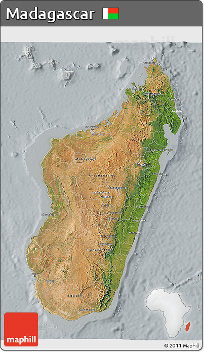 Satellite 3D Map of Madagascar, lighten, semi-desaturated