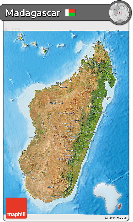 Satellite 3D Map of Madagascar, physical outside