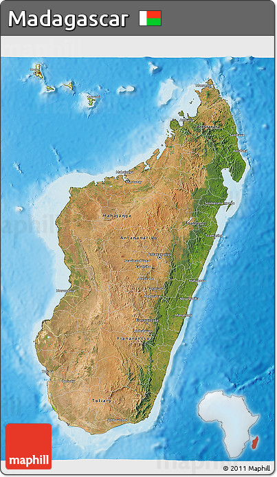 Satellite 3D Map of Madagascar, physical outside