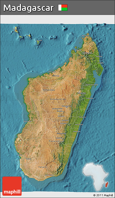 Satellite 3D Map of Madagascar, physical outside, satellite sea