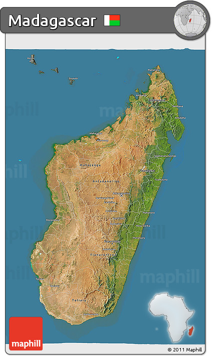 Satellite 3D Map of Madagascar, semi-desaturated, land only