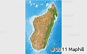 Satellite 3D Map of Madagascar, single color outside, shaded relief sea